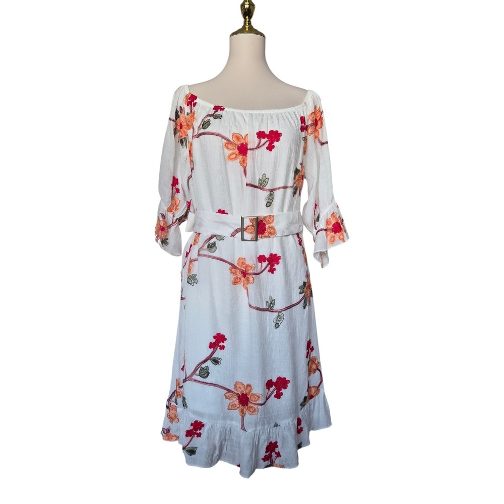 J Gee White Floral Embroidery Pockets‎ Tiered Midi Dress Lined sz 3x New